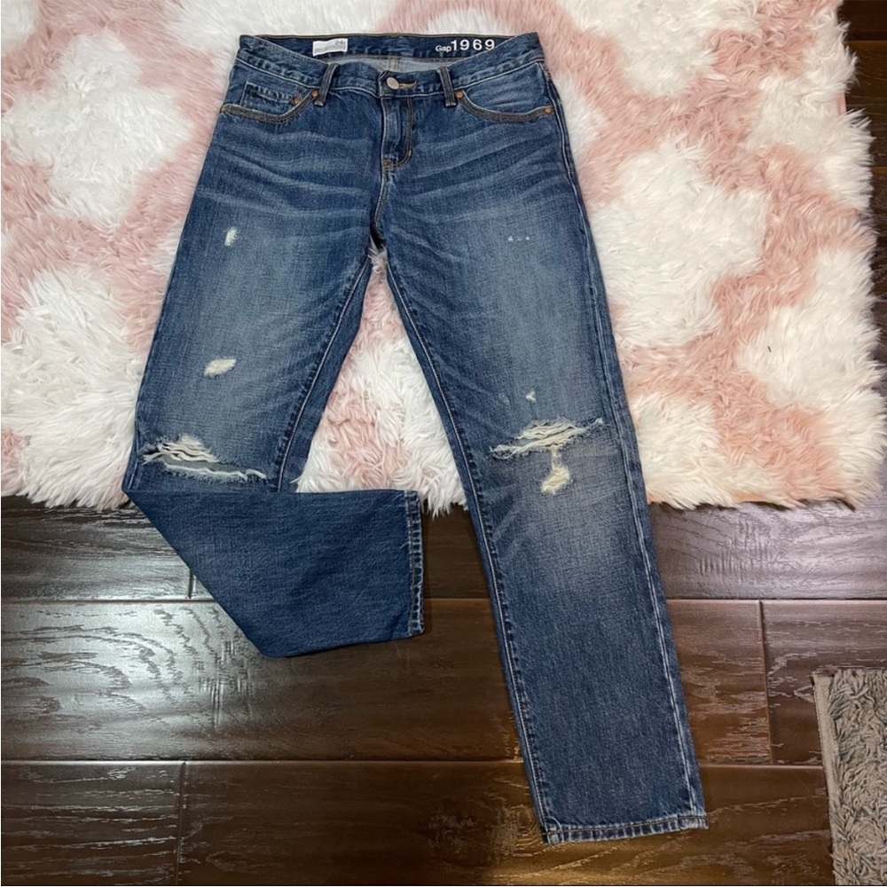Gap boyfriend Distressed Straight Jeans - Dark Blue